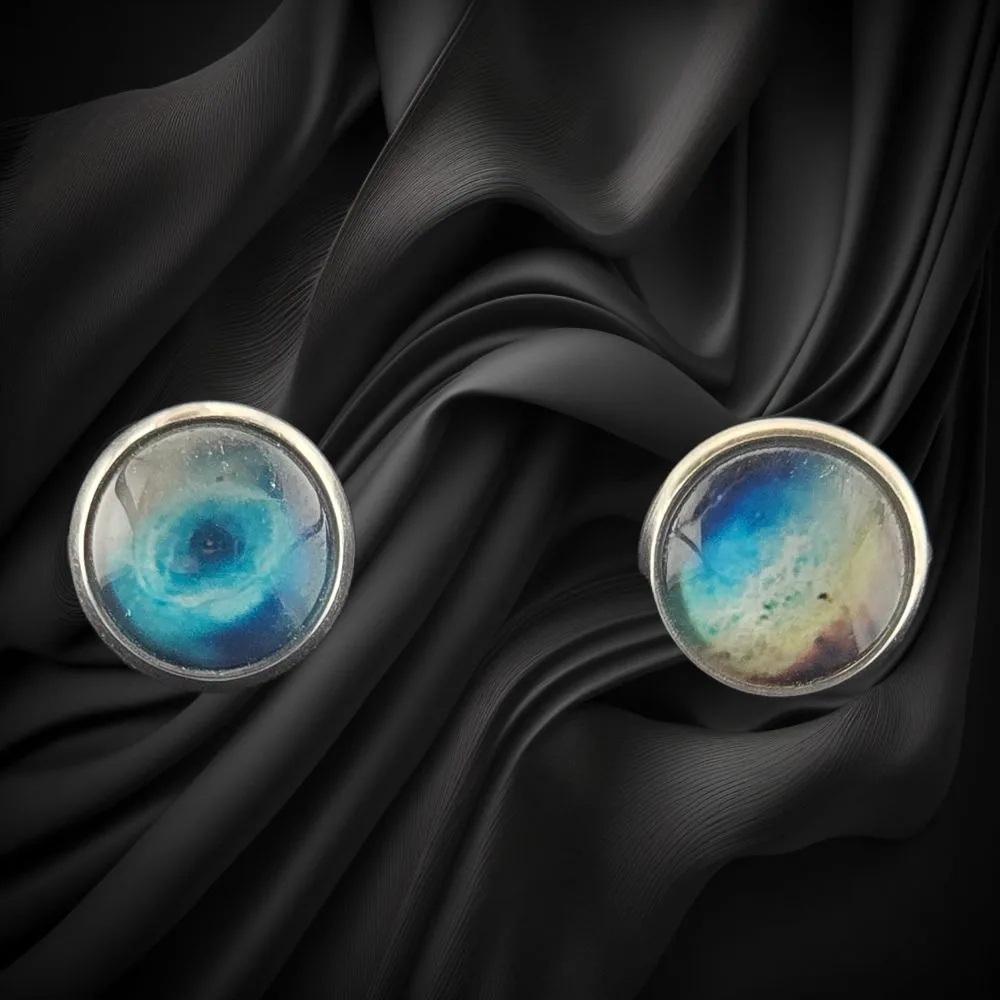 Solar Ring Stud Earrings handmade fluid art by Fuzzy Trio Design in Phoenix, AZ