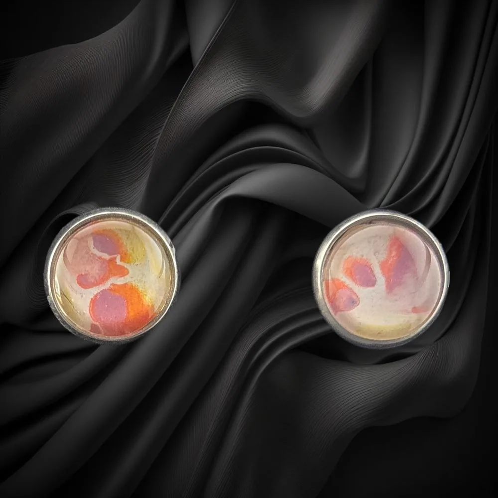 Sunset Cell Abstract Stud Earrings handmade fluid art by Fuzzy Trio Design in Phoenix, AZ