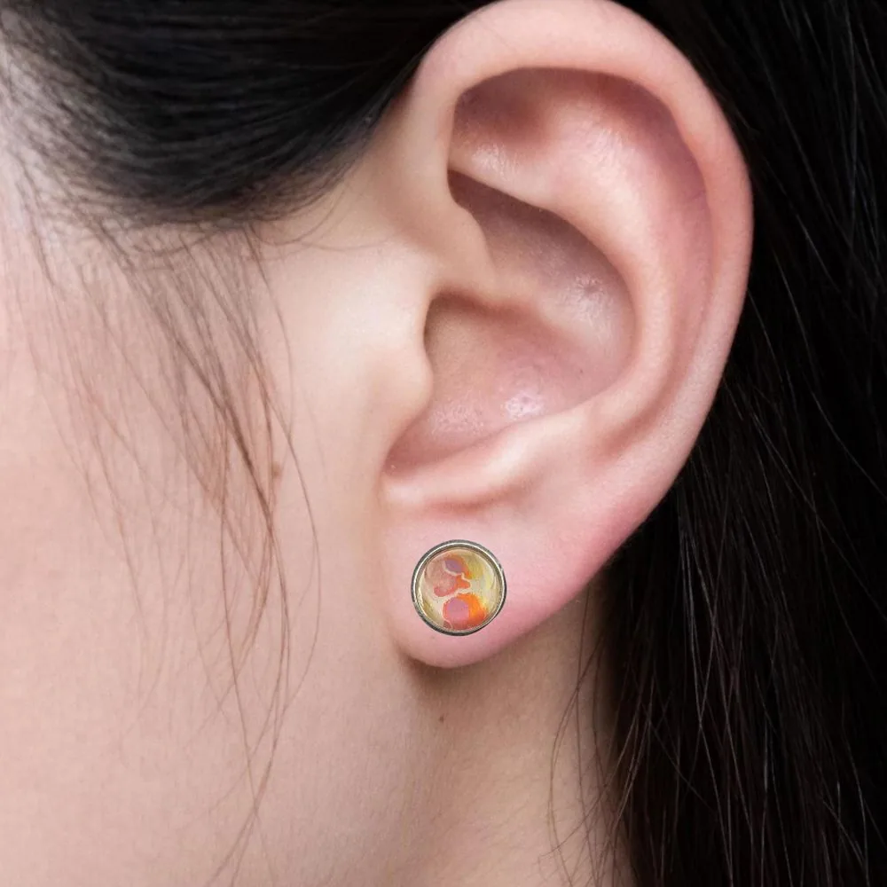 Sunset Cell Abstract Stud Earrings detail view 1 by Fuzzy Trio Design in Phoenix, AZ