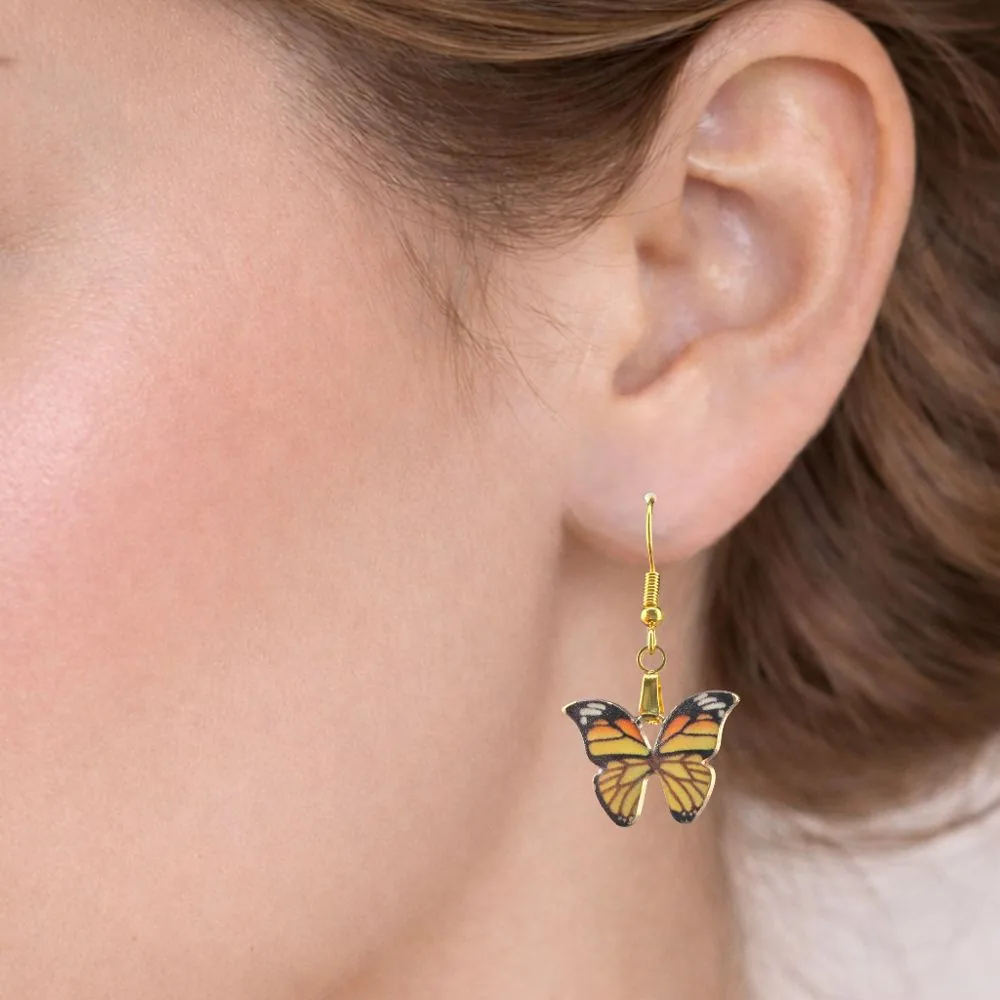 Yellow Butterfly Hanging Earrings (18mm) detail view 1 by Fuzzy Trio Design in Phoenix, AZ