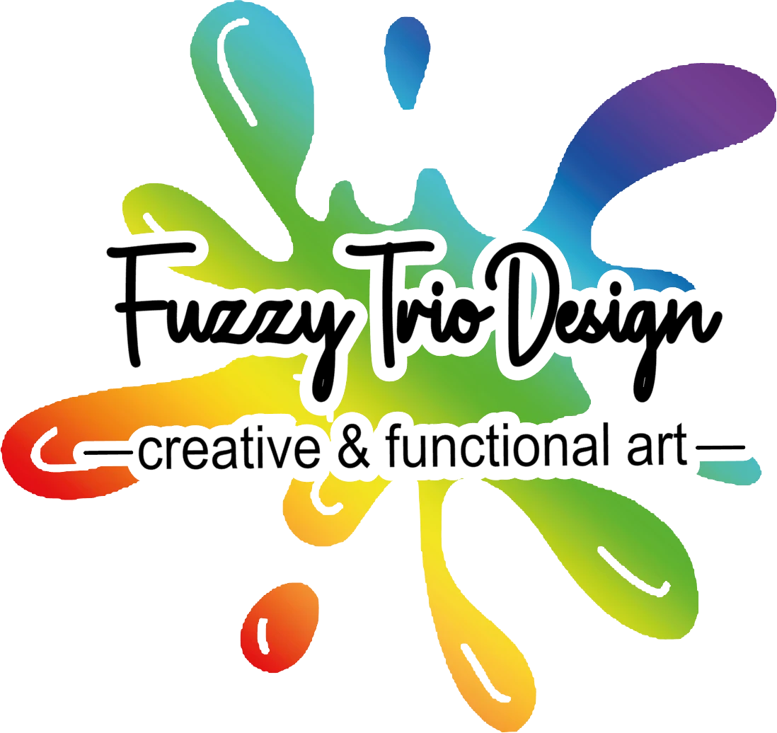 Fuzzy Trio Design creative and functional art logo, handmade fluid art in Phoenix, AZ