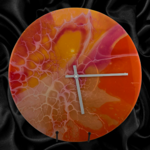 Handpainted Vinyl Record Wall Clock – 12" – Solar Flare