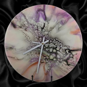 Handpainted Vinyl Record Wall Clock – 12" – Amethyst Veil