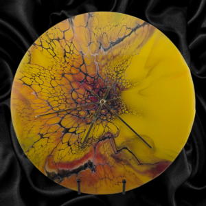 Handpainted Vinyl Record Wall Clock – 12" – Golden Resonance