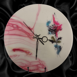 Handpainted Vinyl Record Wall Clock – 12" – Crimson Rose