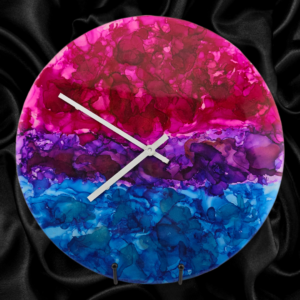 Handpainted Vinyl Record Wall Clock – 12" – Magenta Storm