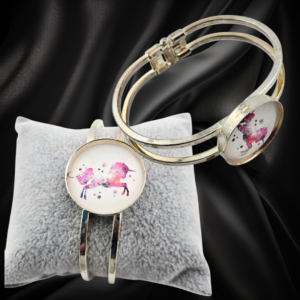 Silvery Bangle Pink Unicorn - Handmade