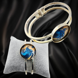 Silvery Bangle Blue Copper - Handmade