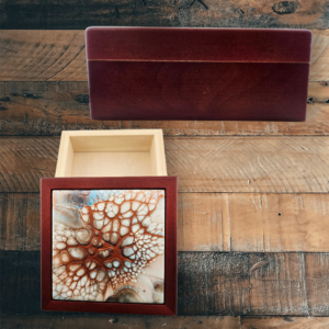 Rosewood Box with Striking White and Copper Tile - Handmade