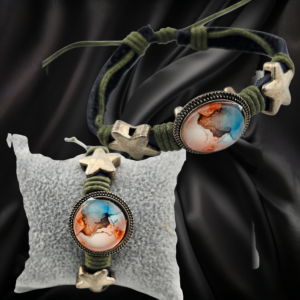 Adjustable Leather Bracelet Blue Pink - Star Band - Handmade