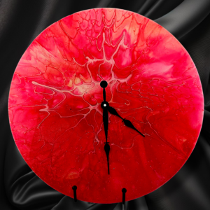 Handpainted Vinyl Record Wall Clock – 12" – Crimson Pulse