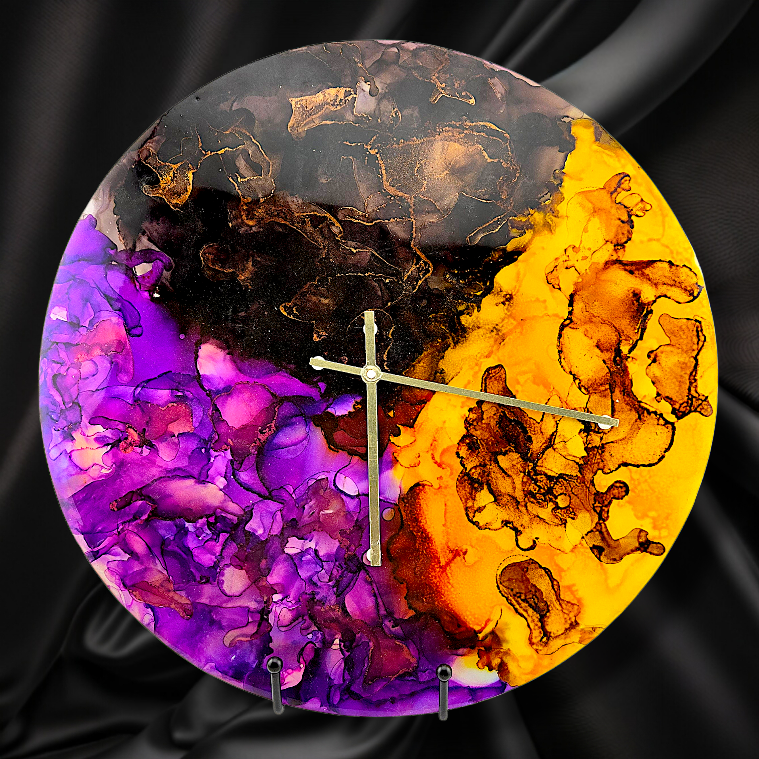 Handpainted Vinyl Record Wall Clock – 12" – Gilded Eclipse