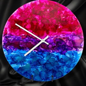 Handpainted Vinyl Record Wall Clock – 12" – Magenta Storm