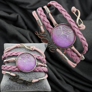 Adjustable Multi-Band Pink Leather "Love" Bracelet - Handmade