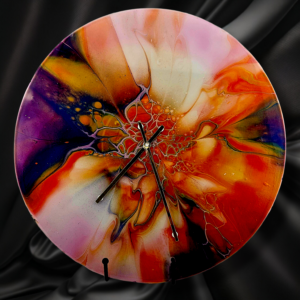 Handpainted Vinyl Record Wall Clock – 12" –Blush Horizon