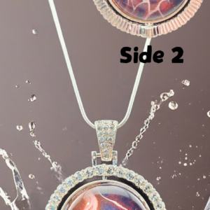 Double-Sided Pink & Plum Abstract Rotating Pendant Necklace – Silver