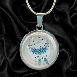 Blue Feather Dreamcatcher Splash Necklace
