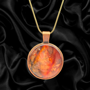 Fiery Abstract Round Pendant Necklace – Gold Tone