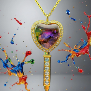 Gold Heart Key Necklace – Multicolor Abstract