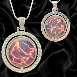Double-Sided Pink & Plum Abstract Rotating Pendant Necklace – Silver