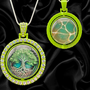Double-Sided Tree of Life Green Abstract Necklace