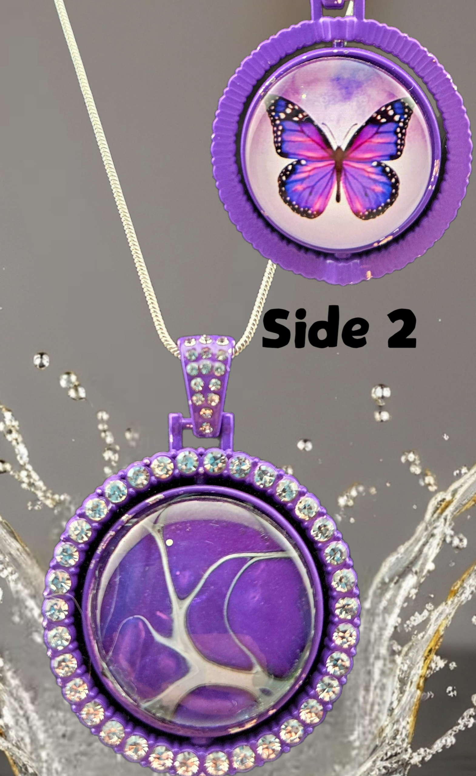 Purple Abstract Flow Double-Sided Rhinestone Necklace