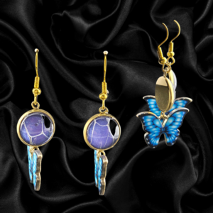 Gold Double Drop Earrings – 12mm Fluid Art & Blue Butterfly