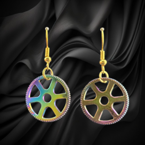 Gold Wagon Wheel Hanging Earrings (20mm)