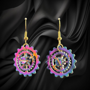 Rainbow Wagon Wheel Hanging Earrings (20mm)