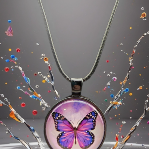 Butterfly Round Necklace – Blackened Silver Tone