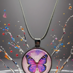 Butterfly Round Necklace – Blackened Silver Tone