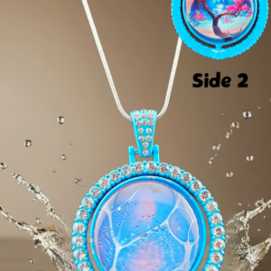 Blue Abstract Cellular Double-Sided Rotating Pendant Necklace