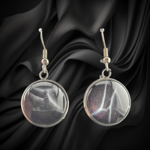 Dark Plum Crackle Glass Hanging Earrings – 15mm