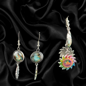 12mm Abstract Glass & Multicolor Wheel Charm Earrings