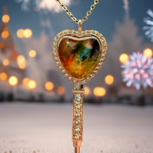 Copper Heart Key Necklace – Warm Amber Abstract
