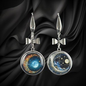 Double Hanging Earrings – 20mm Cosmic with Bow Charm