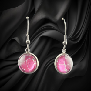 Pink Crackle Glass Hanging Earrings – 12mm