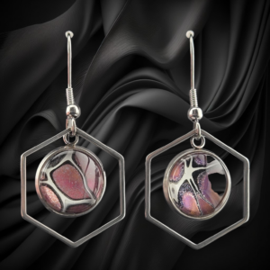 Pink Crackle Glass Hanging Hexagon Earrings – 12mm