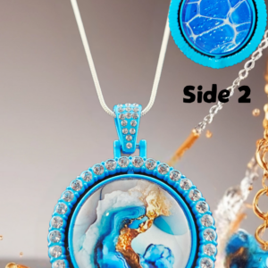 Blue & Gold Abstract Double-Sided Rotating Pendant Necklace