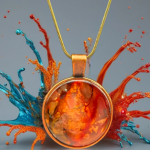 Fiery Abstract Round Pendant Necklace – Gold Tone