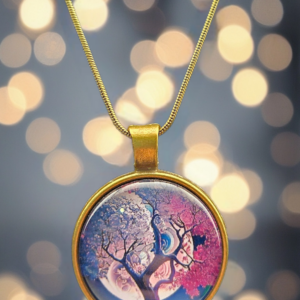 Twilight Tree of Life Round Pendant Necklace – Gold Tone