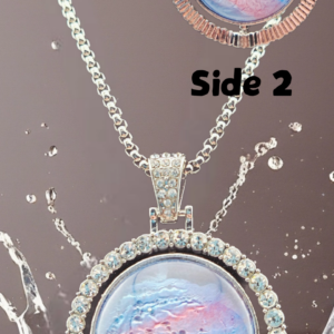 Double-Sided Blue & Blush Abstract Rotating Pendant Necklace – Silver