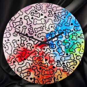Handpainted Vinyl Record Wall Clock – 12" –Penis Design