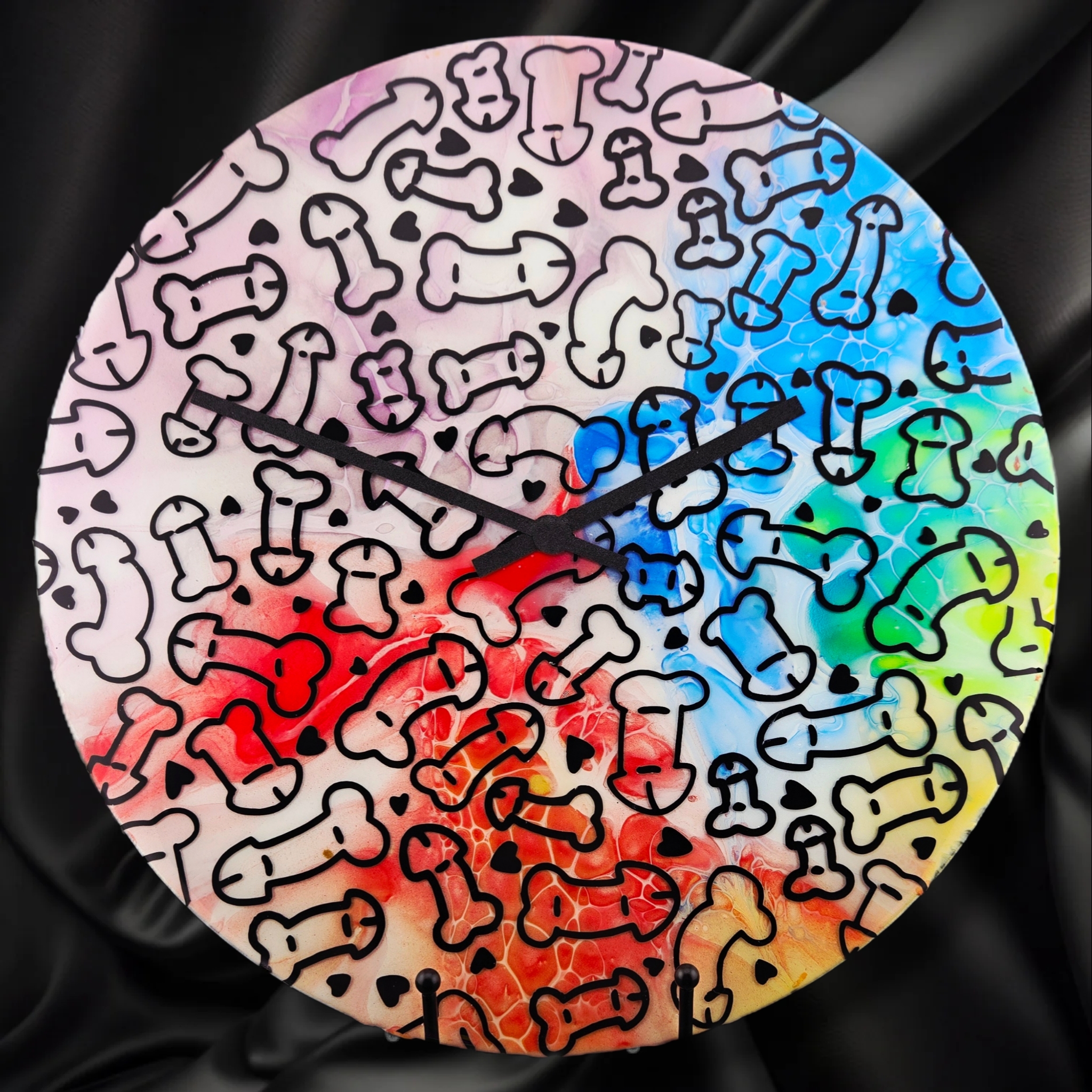 Handpainted Vinyl Record Wall Clock – 12" –Penis Design