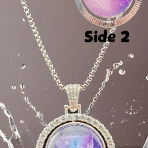 Double-Sided Purple & Blue Abstract Rotating Pendant Necklace – Silver