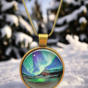 Aurora Night Sky Round Pendant Necklace
