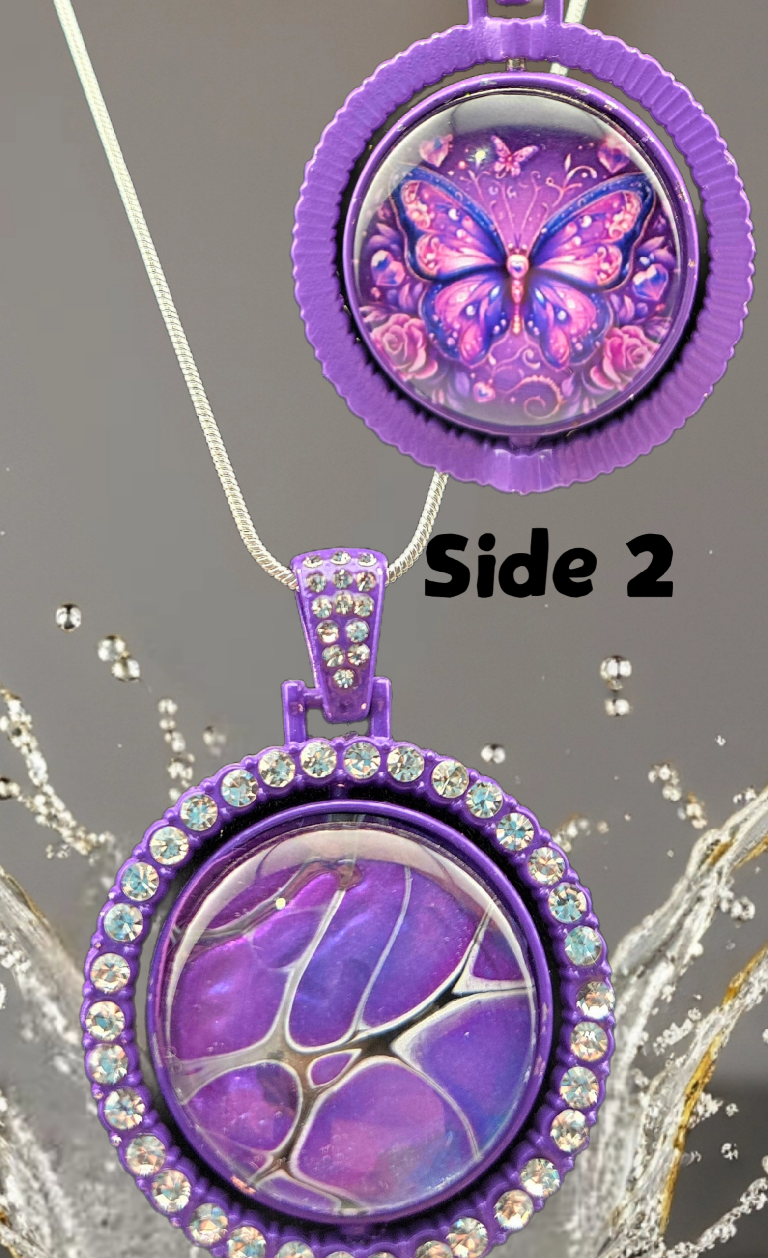 Purple Fantasy Butterfly Double-Sided Rhinestone Necklace