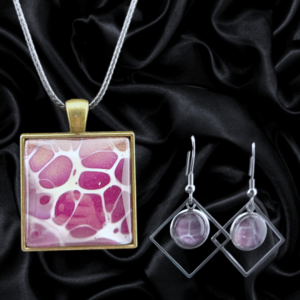 Pink Square Necklace & Earring Set