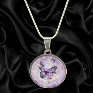 Lavender Flight Round Necklace – Silver Toned