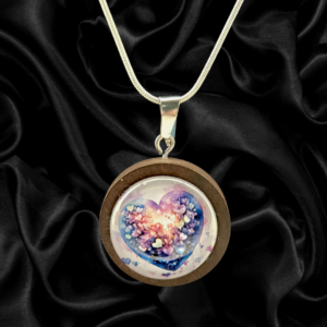 Heartburst Wood Necklace – Silver Toned